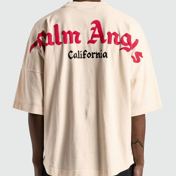 Palm Angels California Logo Mock Neck Tee Cream PALM ANGELS PALM ANGELS - originalfook singapore