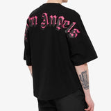 Palm Angels Classic Mock Neck Doubled Logo Tee Black Fuchsia PALM ANGELS PALM ANGELS - originalfook singapore