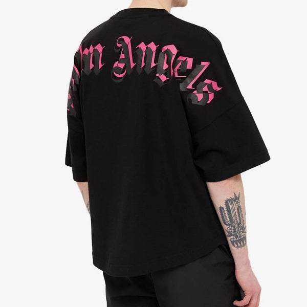 Palm Angels Classic Mock Neck Doubled Logo Tee Black Fuchsia PALM ANGELS PALM ANGELS - originalfook singapore