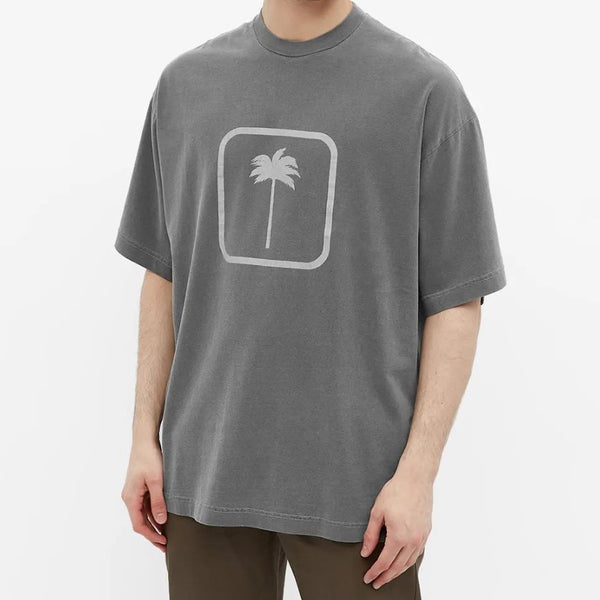 Palm Angels Tonal Palm Mock Neck Logo Tee Black Grey PALM ANGELS PALM ANGELS - originalfook singapore