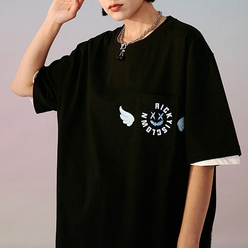 Rickyisclown [RIC] Embroidered Angel Wings Pocket Tee Black [R9210508f-GGGG] RICKYISCLOWN RICKYISCLOWN - originalfook singapore