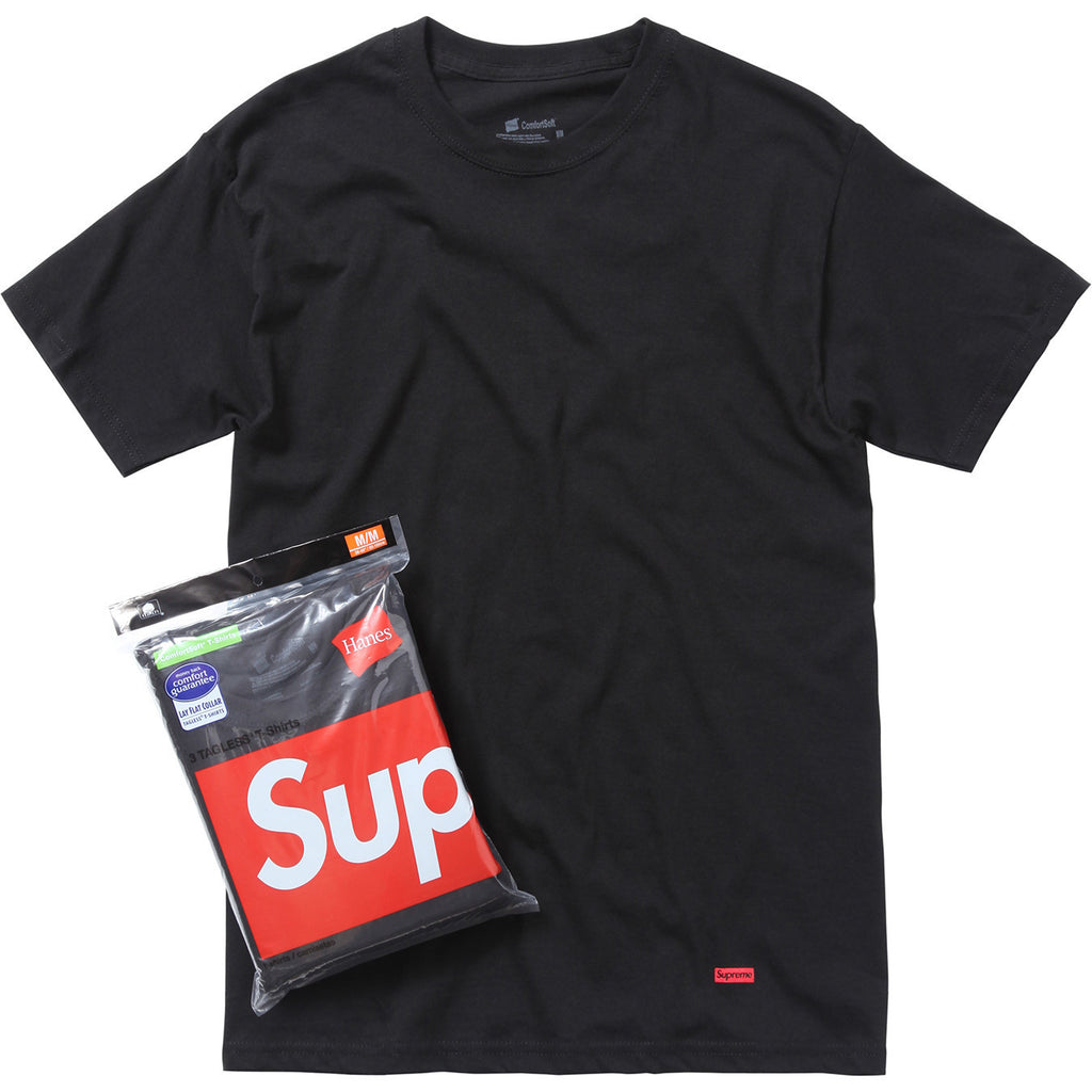 SUPREME X HANES Tagless Tee Black Pack of 3 ORIGINALFOOK